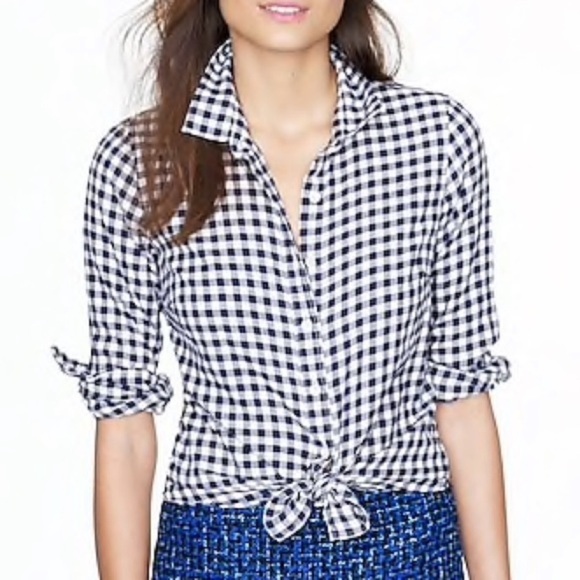 J Crew Lightweight Gingham Tie Front Top EUC - Picture 1 of 8
